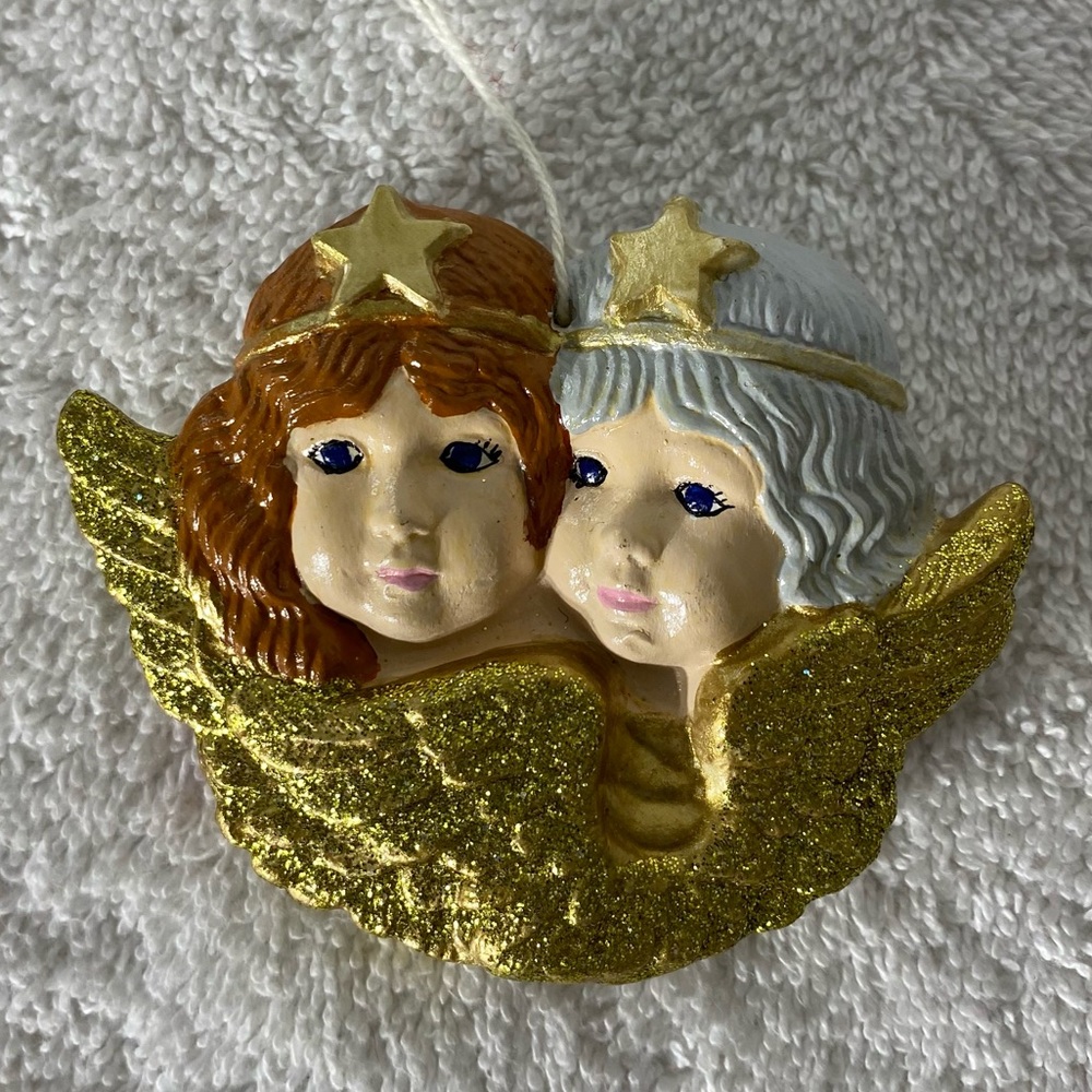 Vintage Hand Painted Angel Cherub Ceramic Christmas Tree Ornament